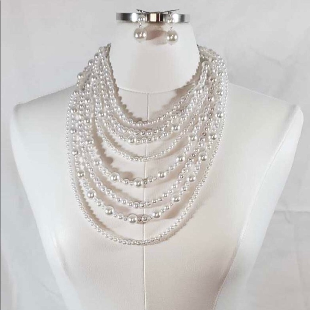 White Pearl Multi-Layer Bead Necklace